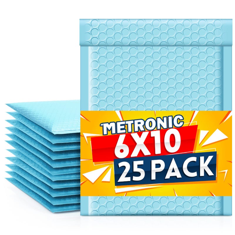 Metronic Bubble Mailers 6x10 Inch 25 Pack Usable Size 6x9" Waterproof Bubble Mailer Cushioning Padded Envelopes, Bubble Envelopes for Shipping, Mailing, Packaging, Small Business Supplies, Light Blue - Image 1